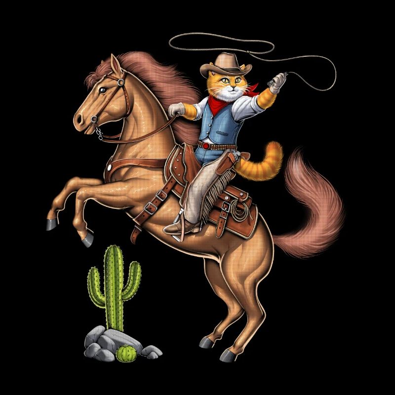 Chat Cowboy Équitation Cheval de Rodéo