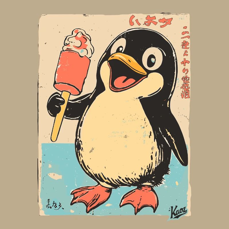 Retro Japan Edo Stil Pinguin mit Eiscreme