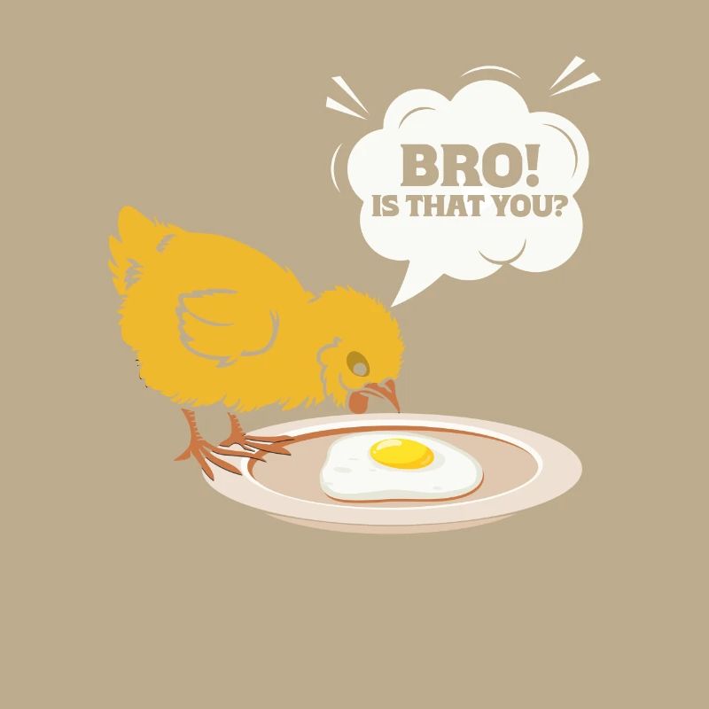 Chick Discovers Egg Humorous Cartoon Text: Bro!