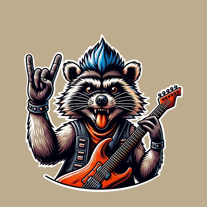 Waschbär Rock and Roll Gitarrist