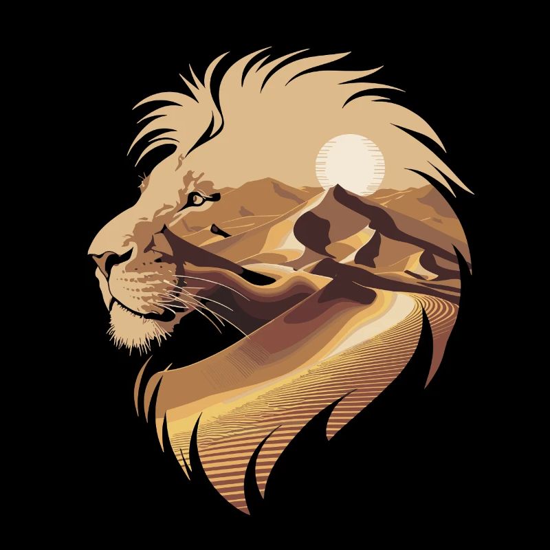 Silhouette de lion dans le désert avec lever du soleil