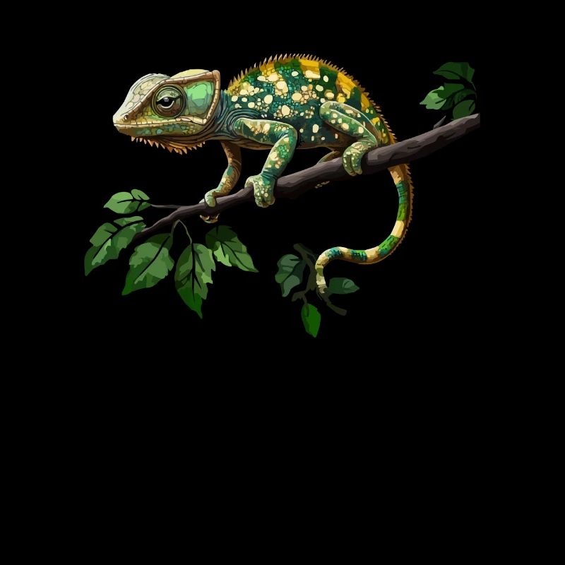 Caméléon coloré sur branche dans la jungle verte