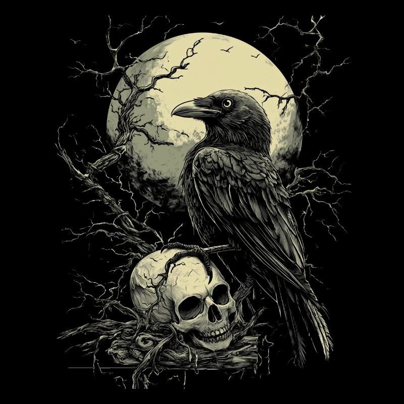 Raven Skull Moon Dark Gothic Black Crow