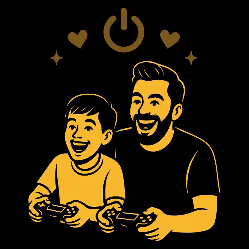 Papa & Kind beim Zocken - Gamer Design