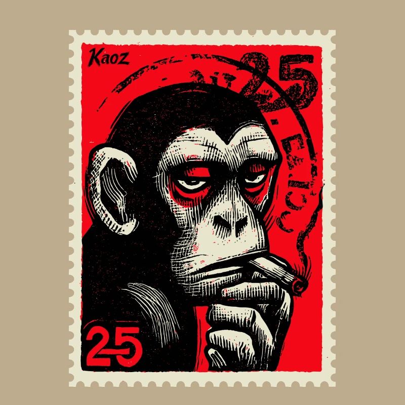 Cool monkey on postage stamp