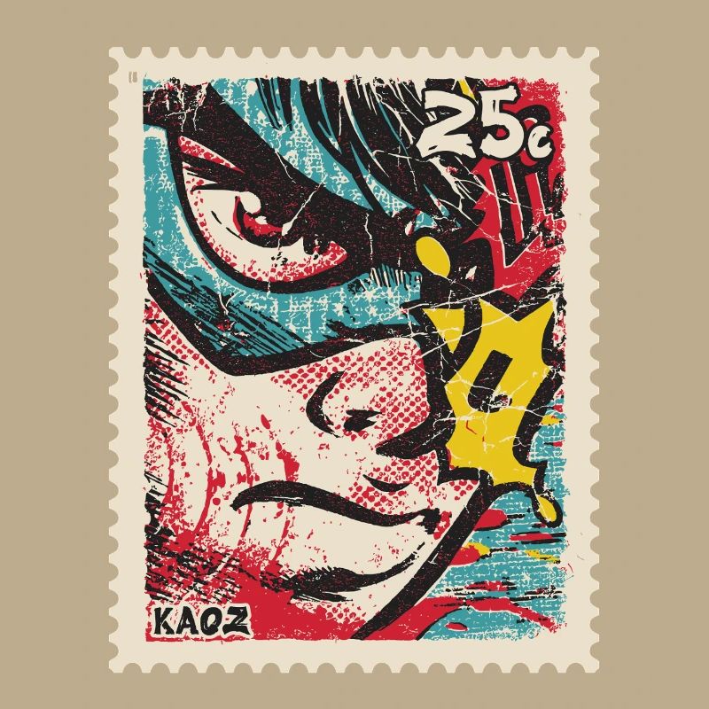 Comic hero as a retro stamp