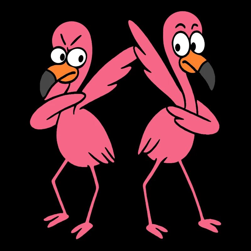 Two funny dancing flamingos, dabbing giraffes