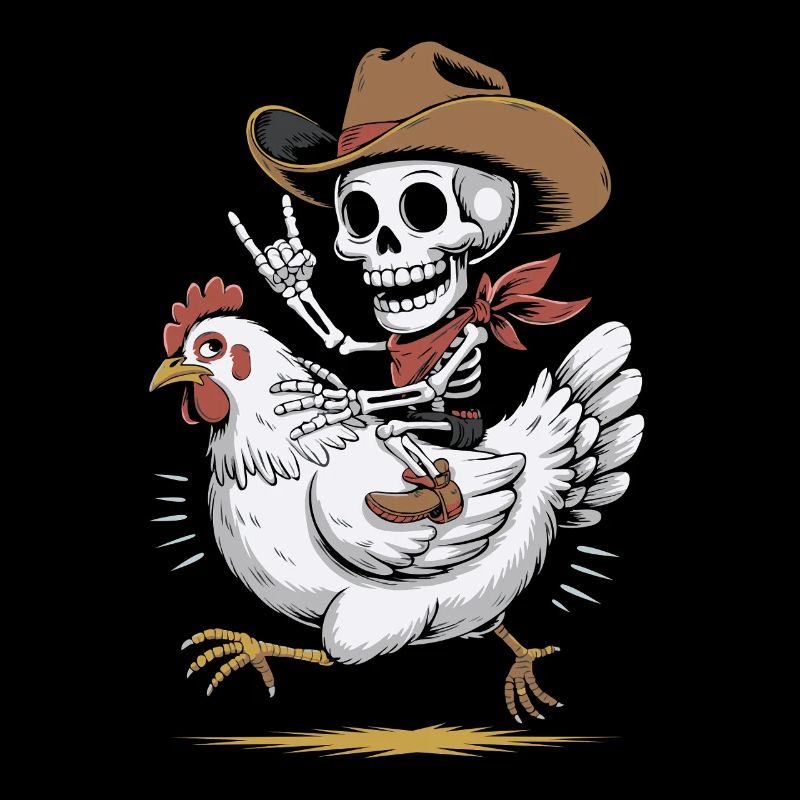 Skeleton cowboy on hen