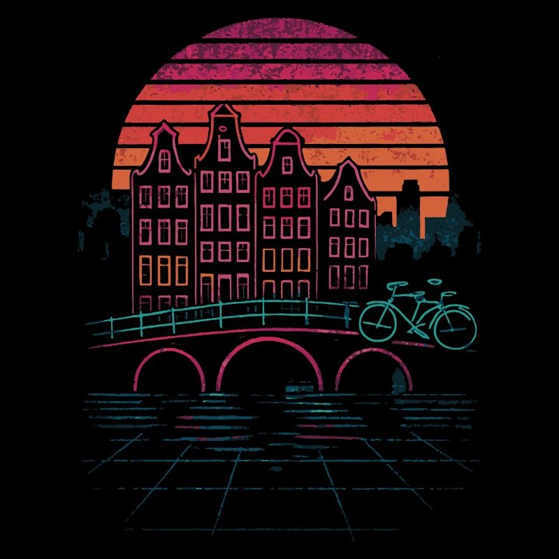 Night sun over Amsterdam canals