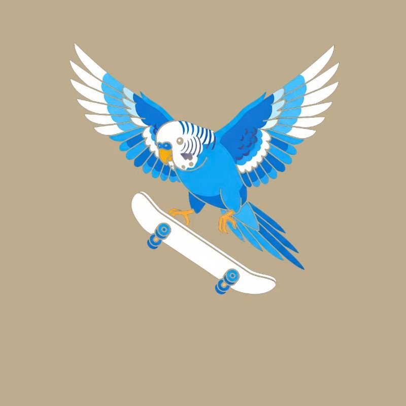 Blue parrot on skateboard