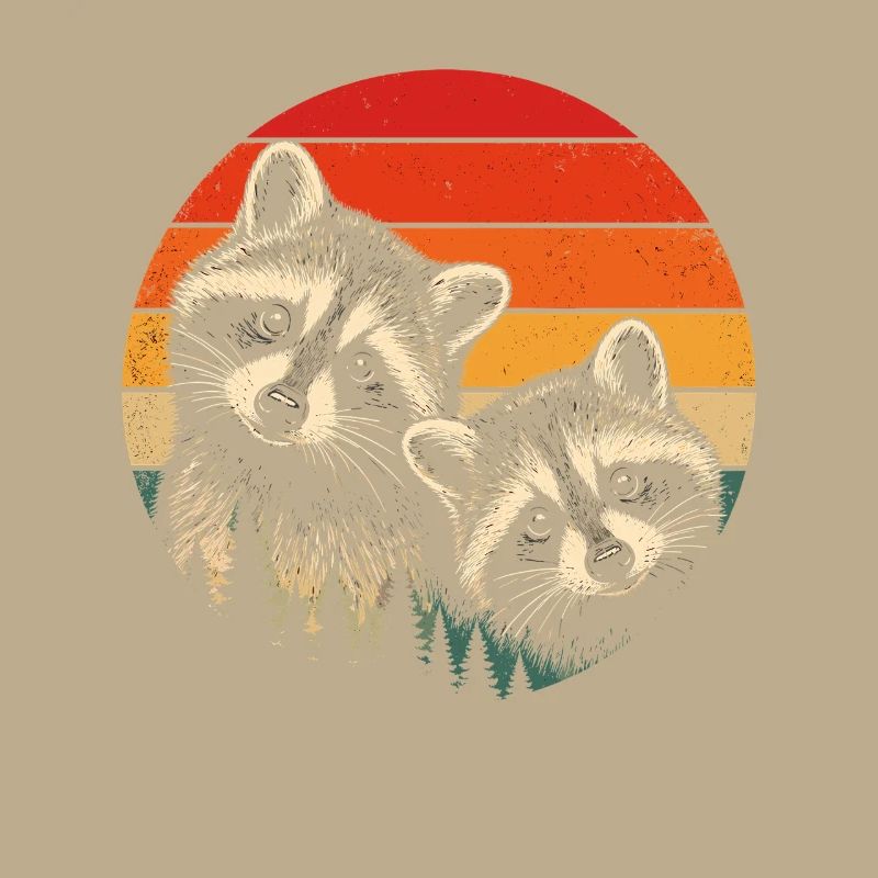 Duo de ratons laveurs dans le cercle solaire rétro