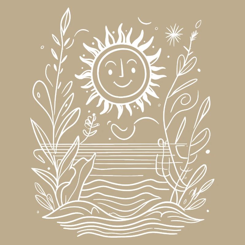Sun with friendly face surrounded by waves