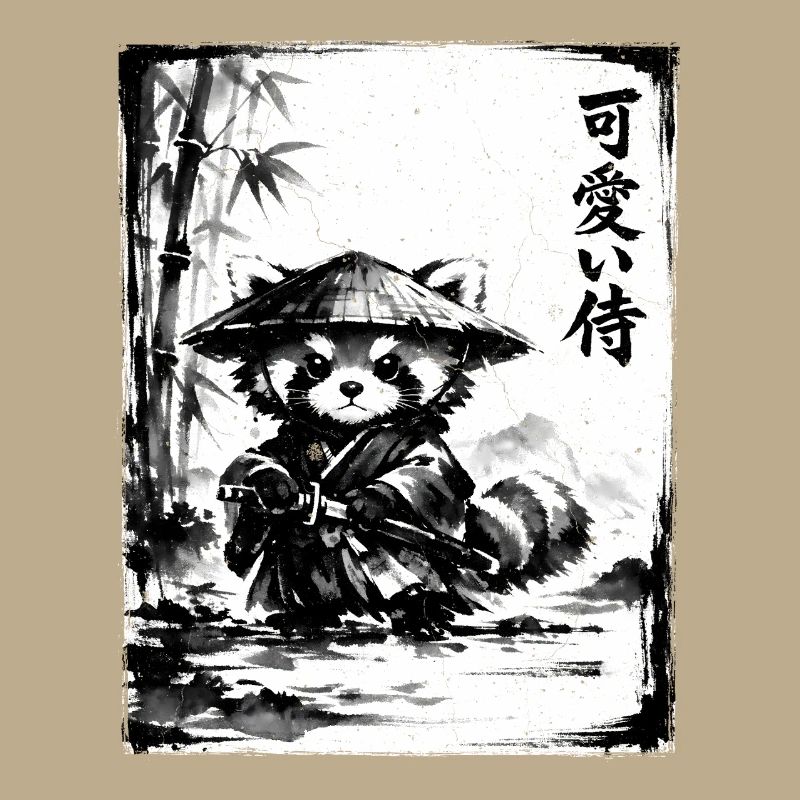 Dessin à l’encre de samouraï Red Panda Sumi-e