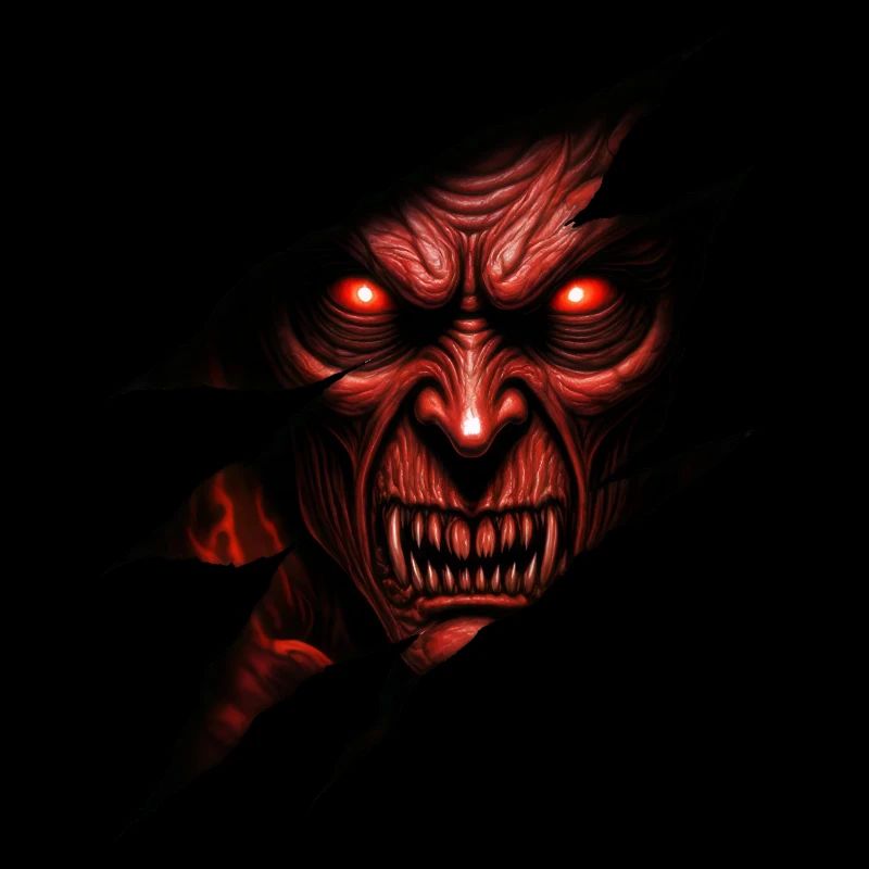 A demonic, red-eyed creature
