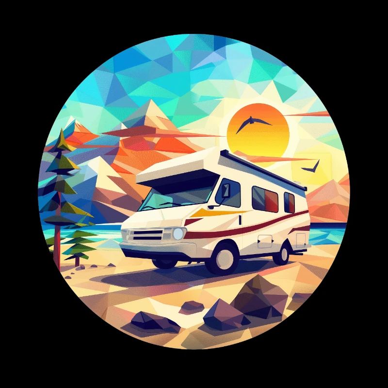 Retro Camping Design – Low Poly Tent & Camper