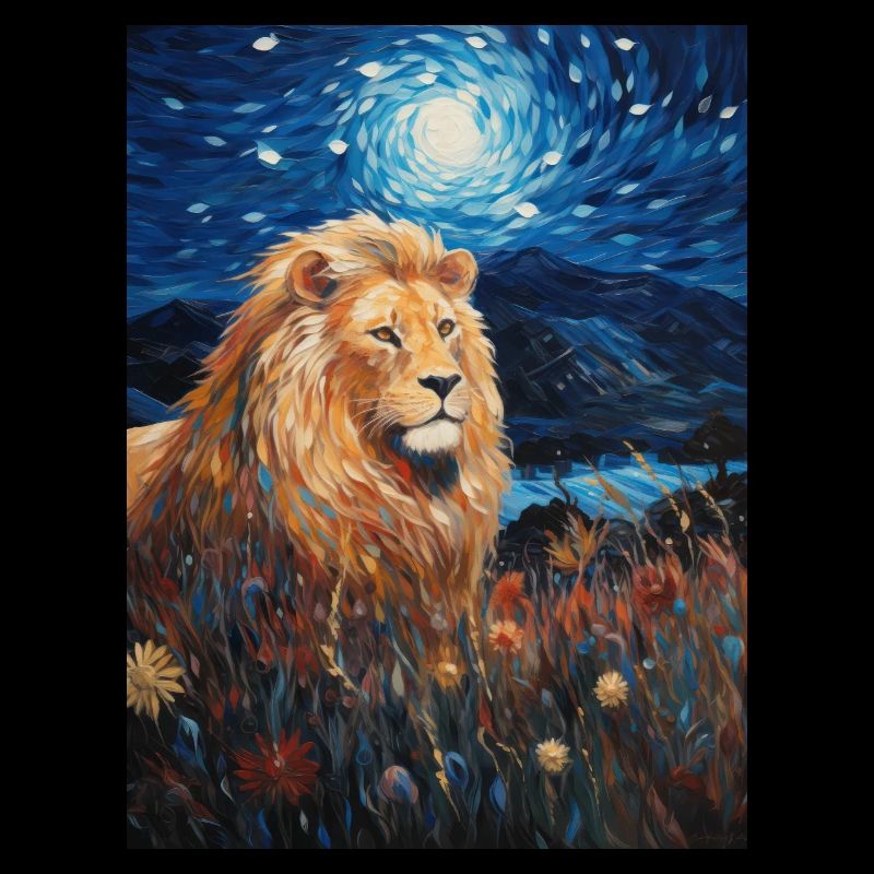 löwe, van gogh, sternennacht, tier, löwen