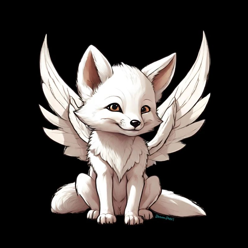 Magical cute white fox with angel wings