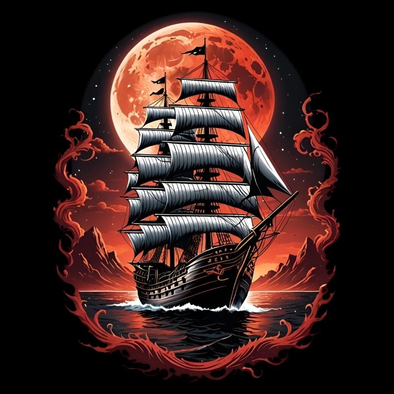 Pirate Ship Blood Moon Gothic Fantasy Design