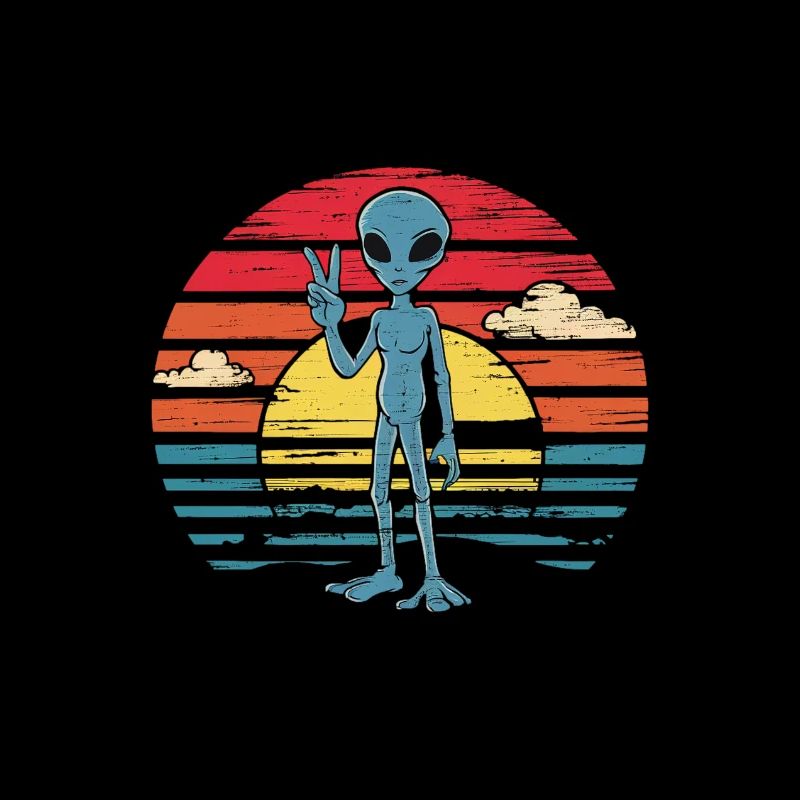 Alien Peace Greeting Retro Sunset