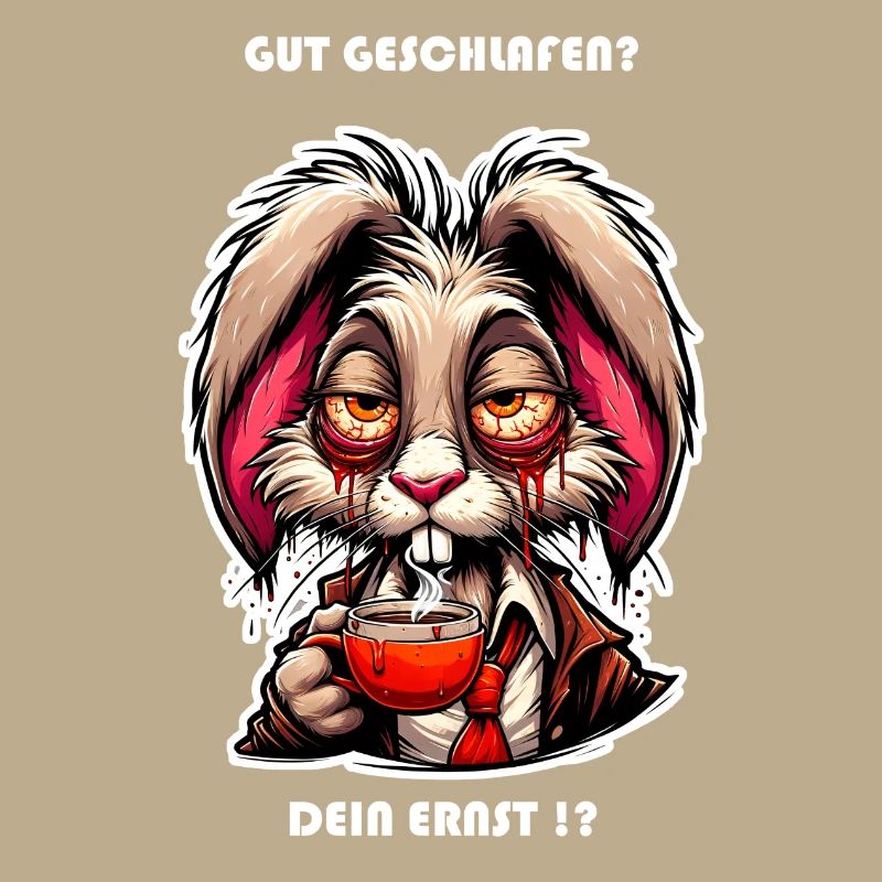 Hase verschlafen mit Kaffeetasse