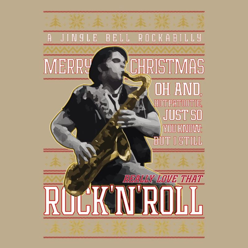 Eddie Rockabilly Saxophon Hässlicher Weihnachtspullover