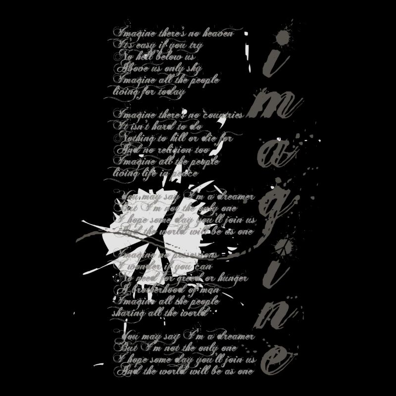 imagine - grafisches Peace-Zeichen und Lied-Text