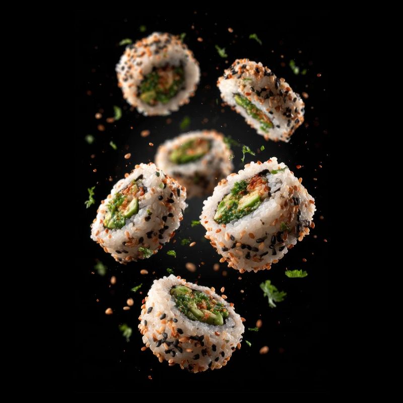 Explosion de rouleaux de sushi au sésame