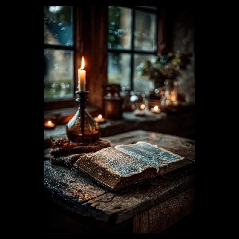 Candlelit Old Book Scene