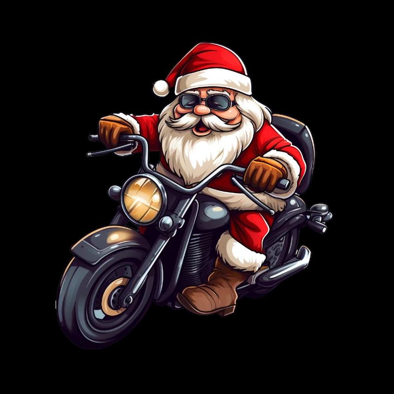 Funny cartoon Santa Clause on motorcycle