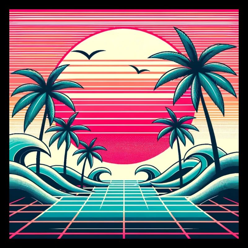 Retro Wave 80s Sunset