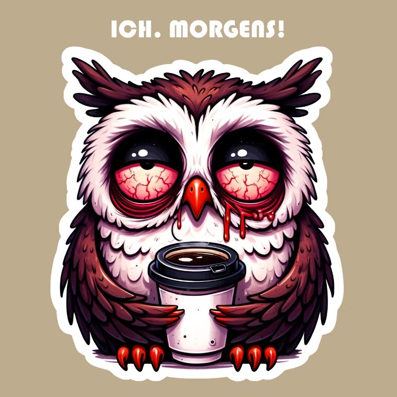 Eule verschlafen mit Kaffee