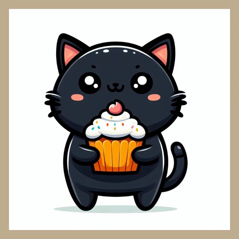 Sweet Kitty Schwarz sitzend mit Cupcake