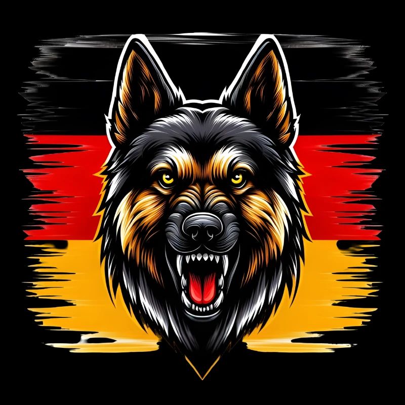 Stolzer Deutscher Schäferhund vor Deutschlandfahne