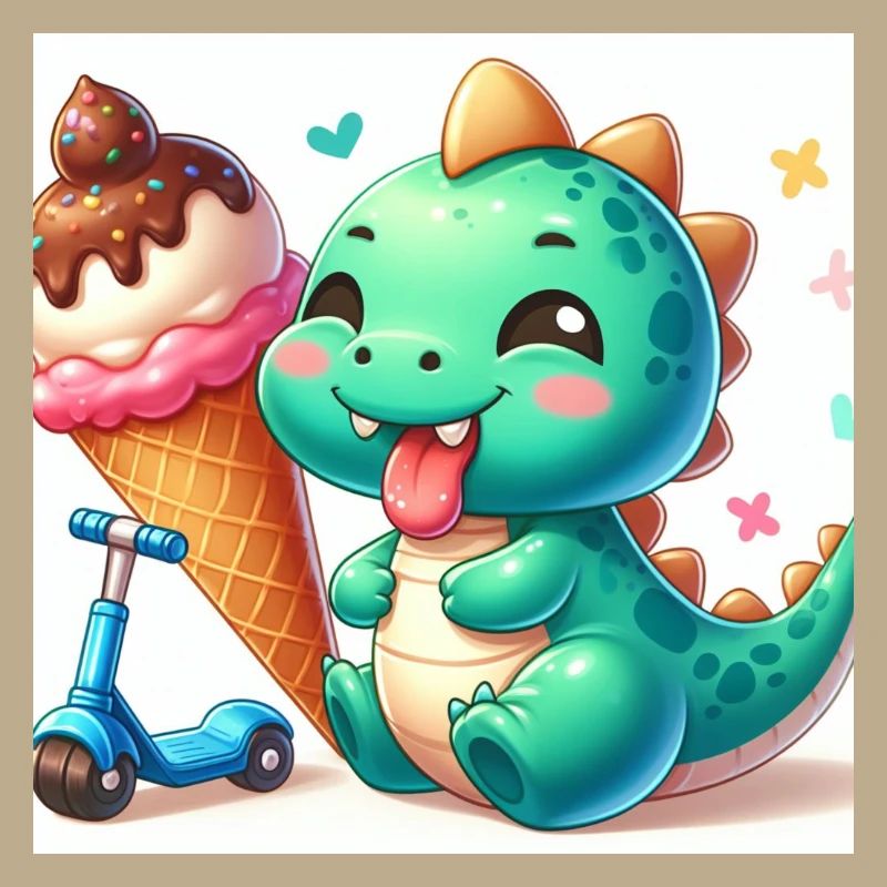 Dino vert avec cornet de crème glacée et rouleau