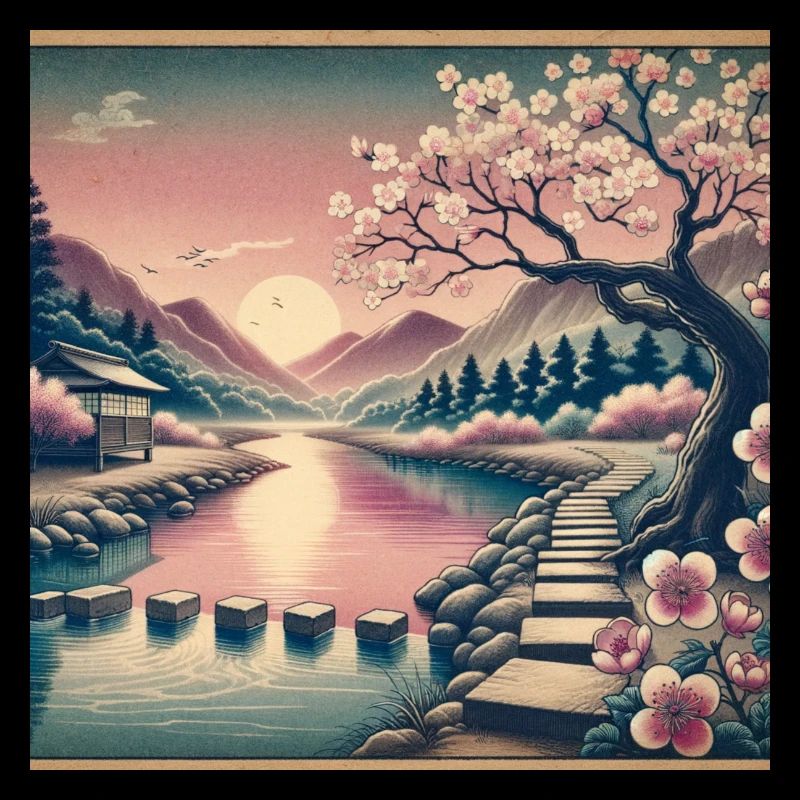 Japan Vintage Blühender Pflaumenbaum