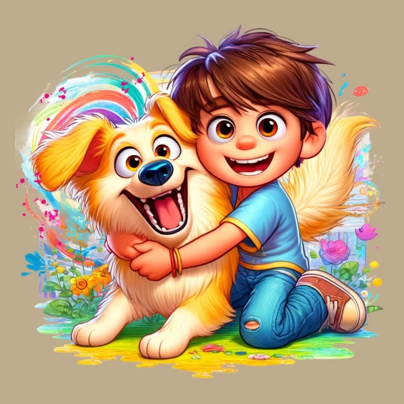 Garçon avec son chien mignon coloré