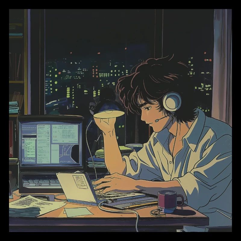 Années 80 Anime Guy Calmant Impression de mode de haute qualité