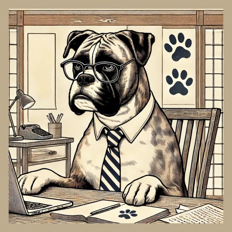 Boxer au bureau - style ukiyo-e
