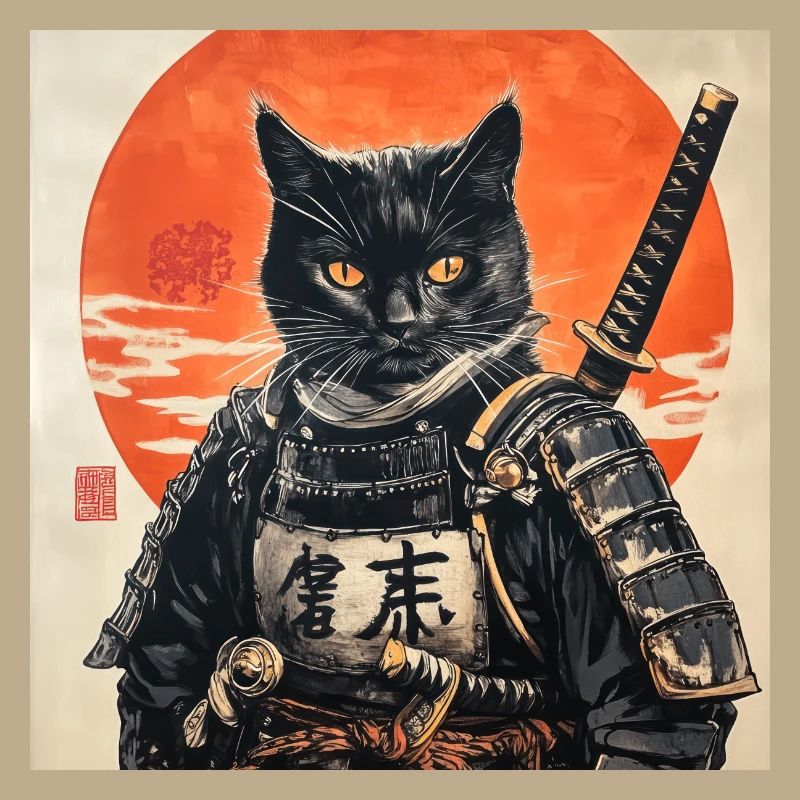 Cat Samurai Japan Ukiyo-E