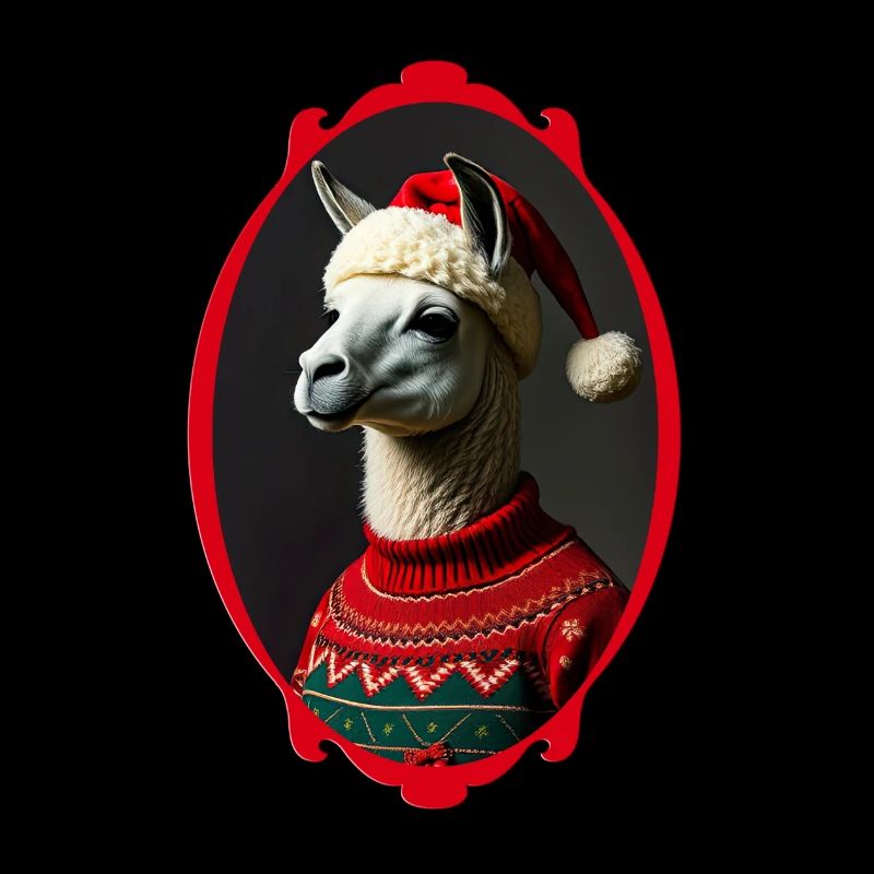 LLama in Nikolausmütze und hässlichem Pullover