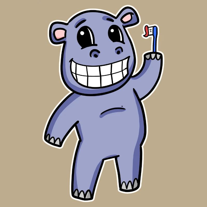 Hippopotame avec brosse à dents