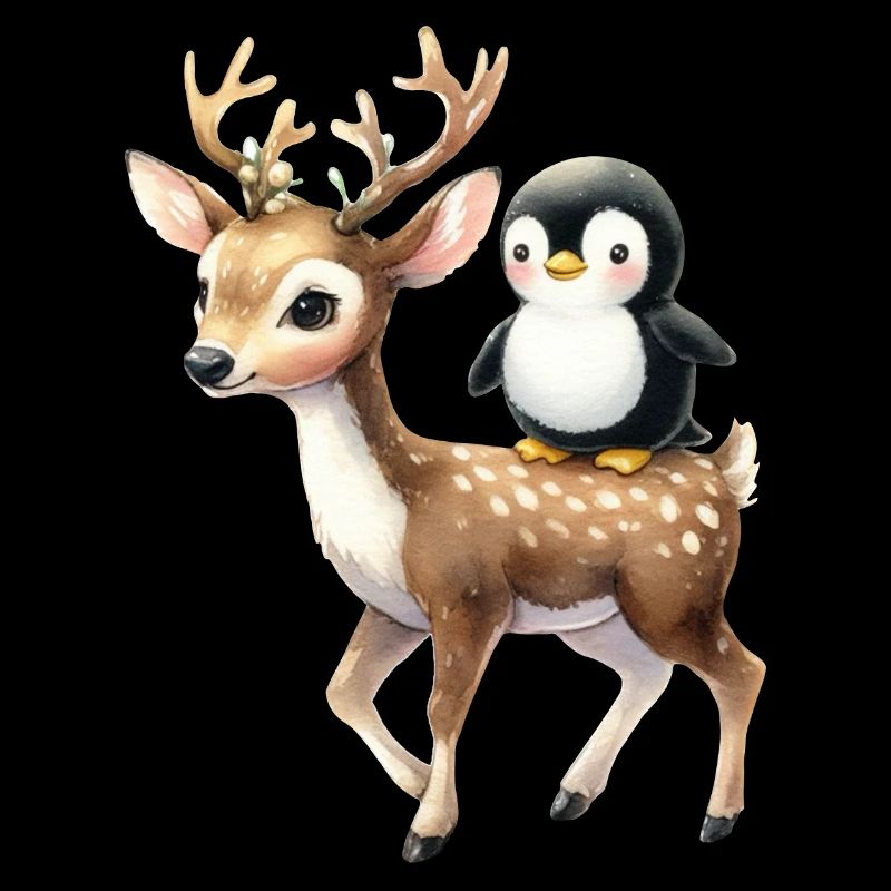 Amis d’hiver : renne et pingouin