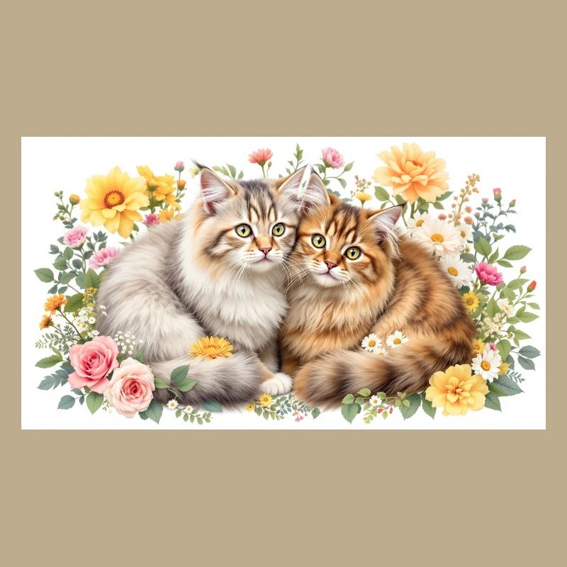 Pastel cats in spring bloom