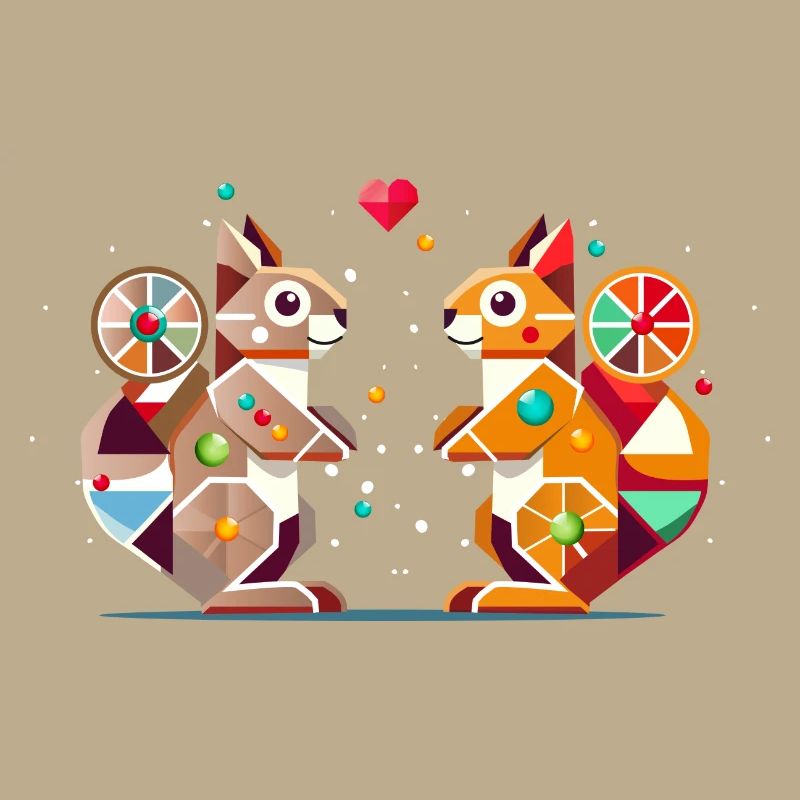 zwei Eichhörnchen mit Herz-farbenfroher Hingucker