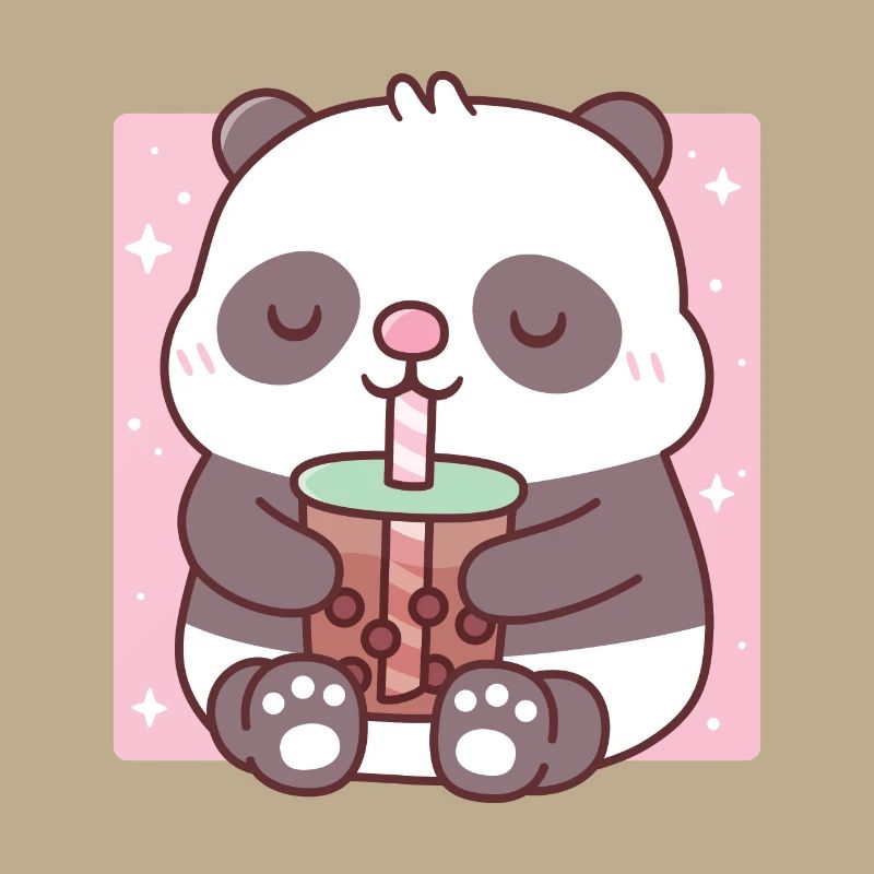 Cute Little Panda Drinking Bubble Tea