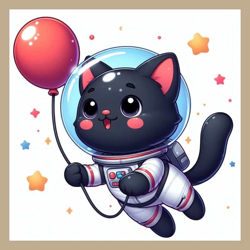 Chat de l’espace mignon avec ballon rouge avec des étoiles