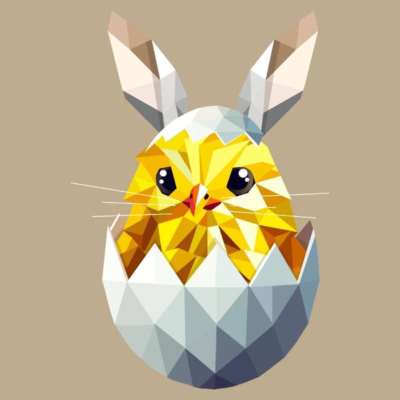 Geometric Easter chick in egg with bunny ears