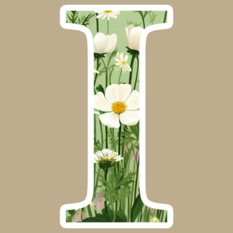 Letter I, Monogram, Floral Pattern