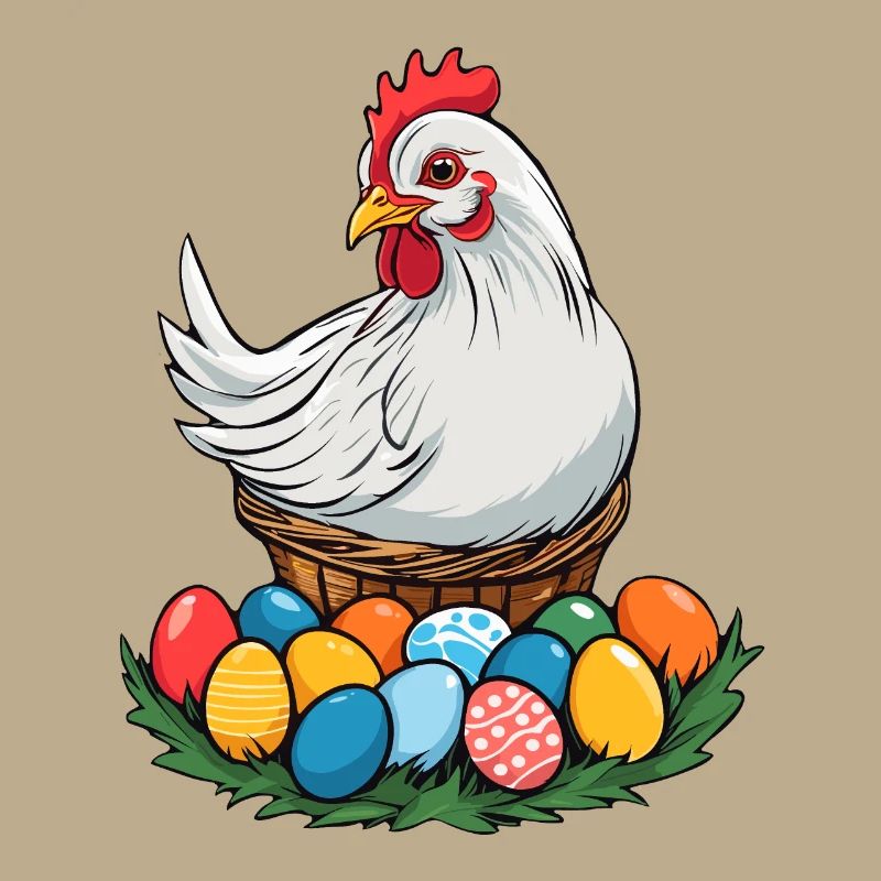 Easter Chicken Cute Funny Colorful Easter Eggs Nest