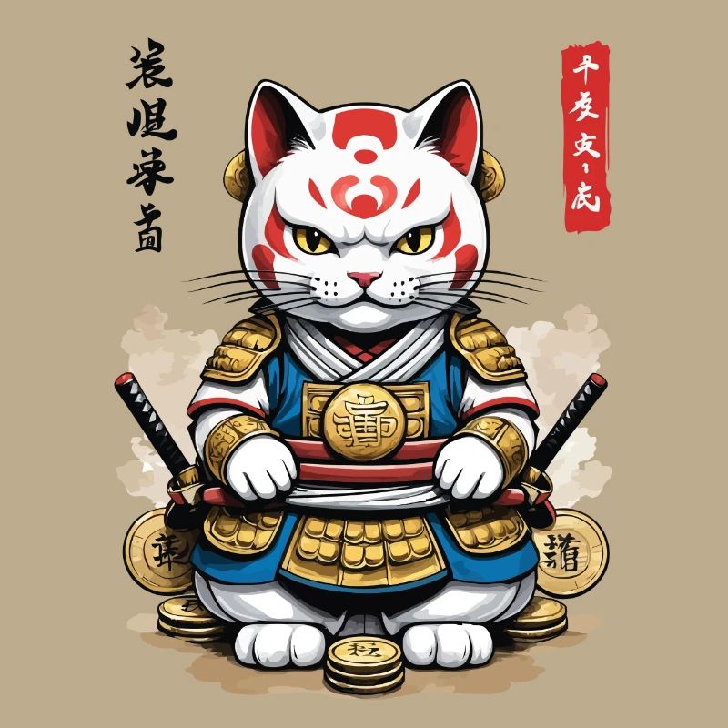 Samurai Katze in Ästhetischem Japan Style